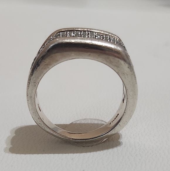 Vintage JWBR Sterling Silver & Natural Diamond Pavé Wide Band Ring - Picture 7 of 12